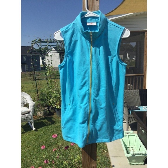 Quacker Factory Womens Full Zip Vest Size XS NEW Blue Rhinestone Preppy Casual - Picture 2 of 10